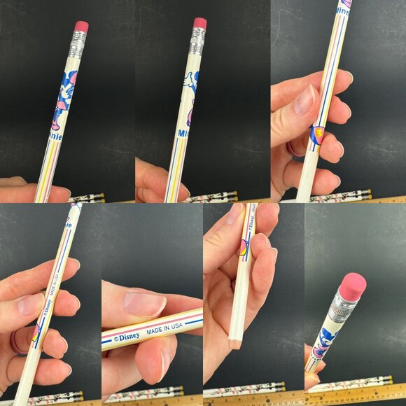 Vtg 3 Used Sharpened Disney Mickey Minnie Mouse Wood Pencils Collect Made in USA - Picture 6 of 10